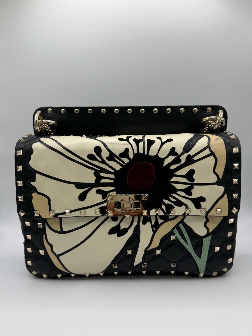 Valentino Flower Motif Medium Rockstud Spike Bag